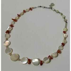 Vintage Mother of Pearl and Red Coral Chip Necklace